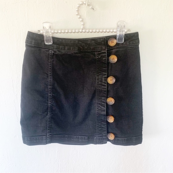 Free People Little Daisies Black Button-Front Mini Skirt - Picture 5 of 11